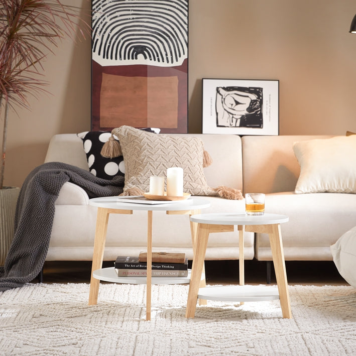 SoBuy | 2er teilig Beistelltisch | Satztisch | Kautschukholz | Weiß | FBT75-W