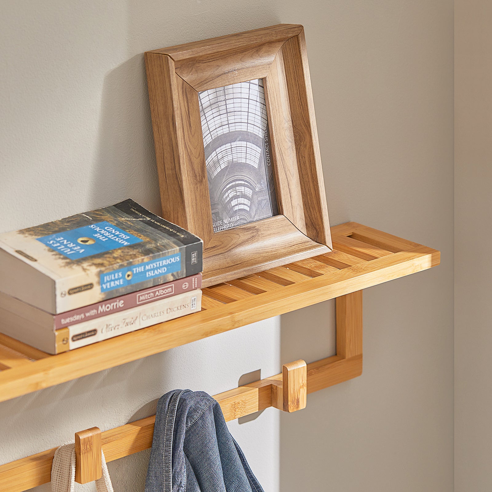 SoBuy | Wandgarderobe mit 6 Kleiderhaken | Flurgarderobe Bambus | FHK06-N