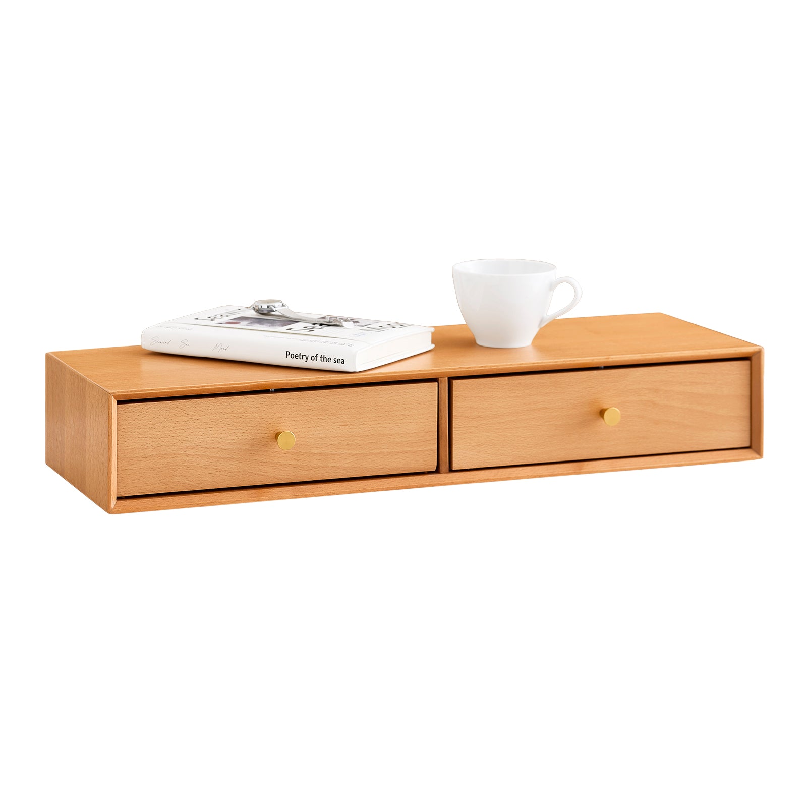 SoBuy | Schweberegal mit 2 Schubladen | Wandschublade | Wandregal | Natur | FHK37-N