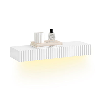 SoBuy | Schweberegal | mit Schublade | LED-Bewegungssensor-Licht | Wandschublade Weiß | FHK38-W