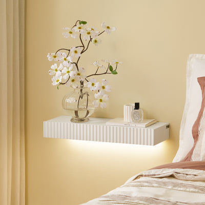 SoBuy | Schweberegal | mit Schublade | LED-Bewegungssensor-Licht | Wandschublade Weiß | FHK38-W