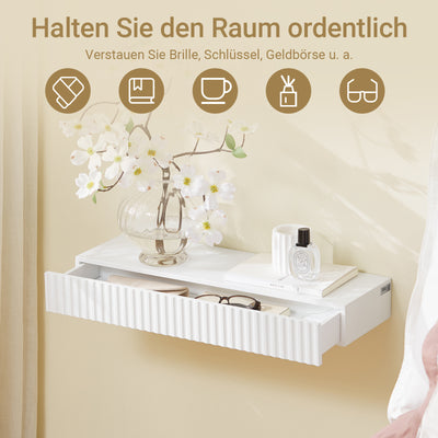 SoBuy | Schweberegal | mit Schublade | LED-Bewegungssensor-Licht | Wandschublade Weiß | FHK38-W
