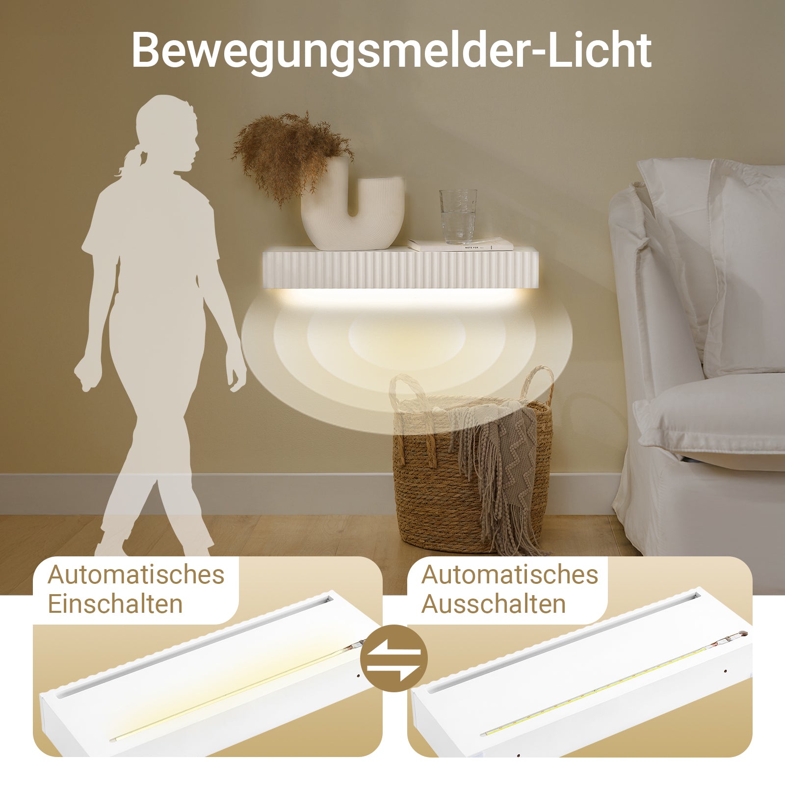 SoBuy | Schweberegal | mit Schublade | LED-Bewegungssensor-Licht | Wandschublade Weiß | FHK38-W