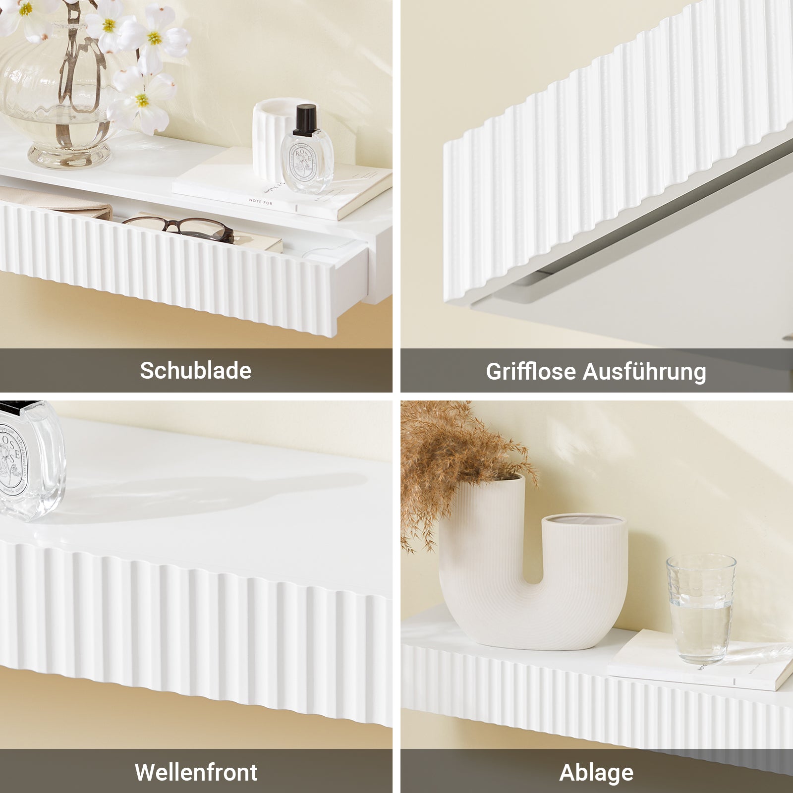 SoBuy | Schweberegal | mit Schublade | LED-Bewegungssensor-Licht | Wandschublade Weiß | FHK38-W