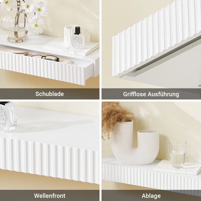 SoBuy | Schweberegal | mit Schublade | LED-Bewegungssensor-Licht | Wandschublade Weiß | FHK38-W