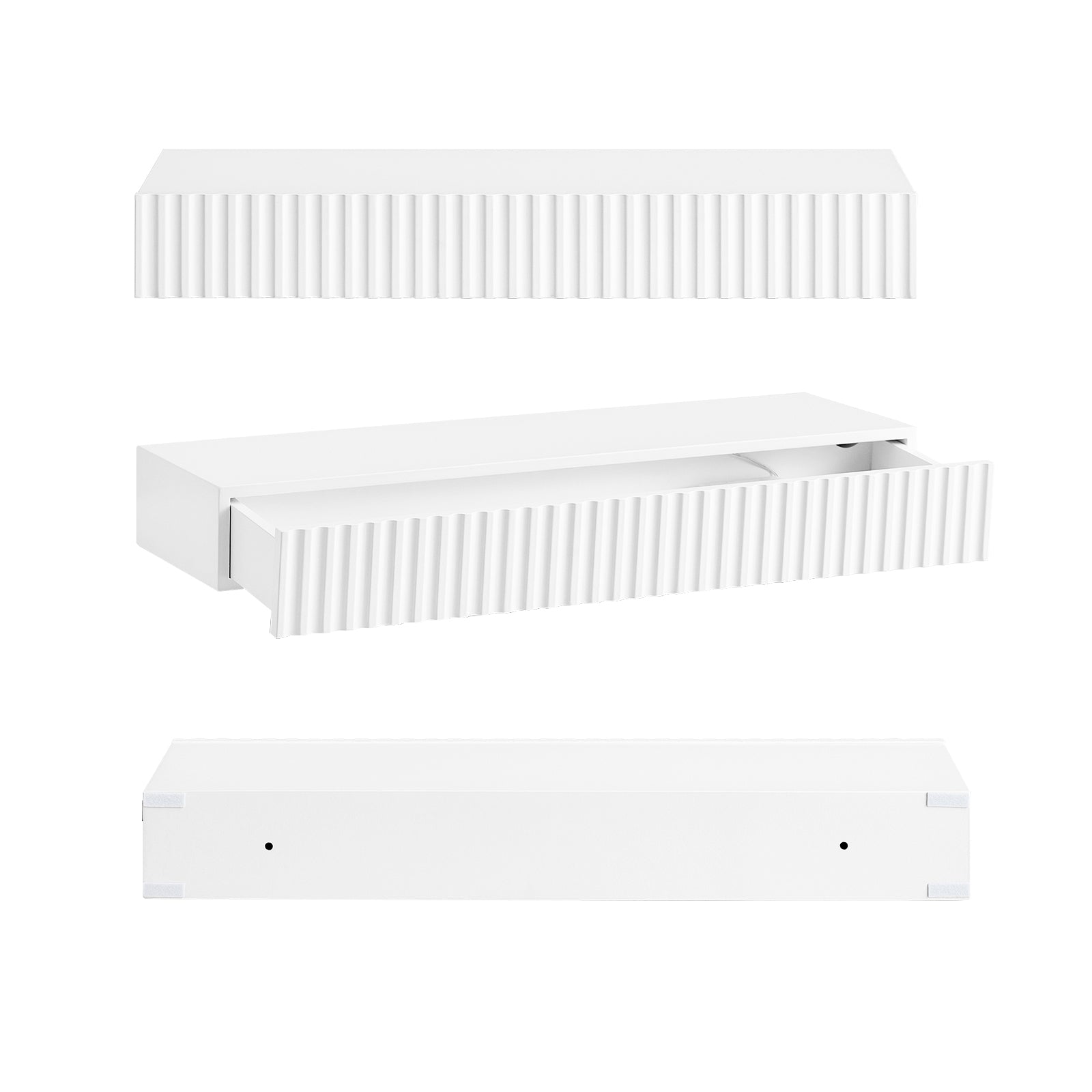 SoBuy | Schweberegal | mit Schublade | LED-Bewegungssensor-Licht | Wandschublade Weiß | FHK38-W