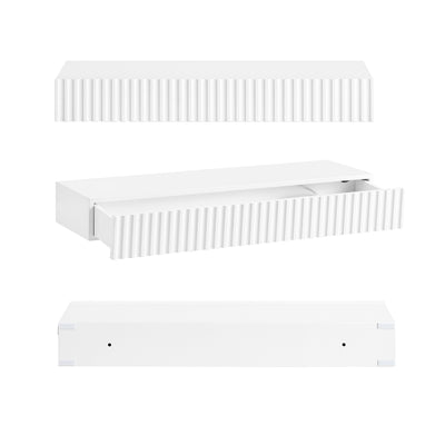SoBuy | Schweberegal | mit Schublade | LED-Bewegungssensor-Licht | Wandschublade Weiß | FHK38-W