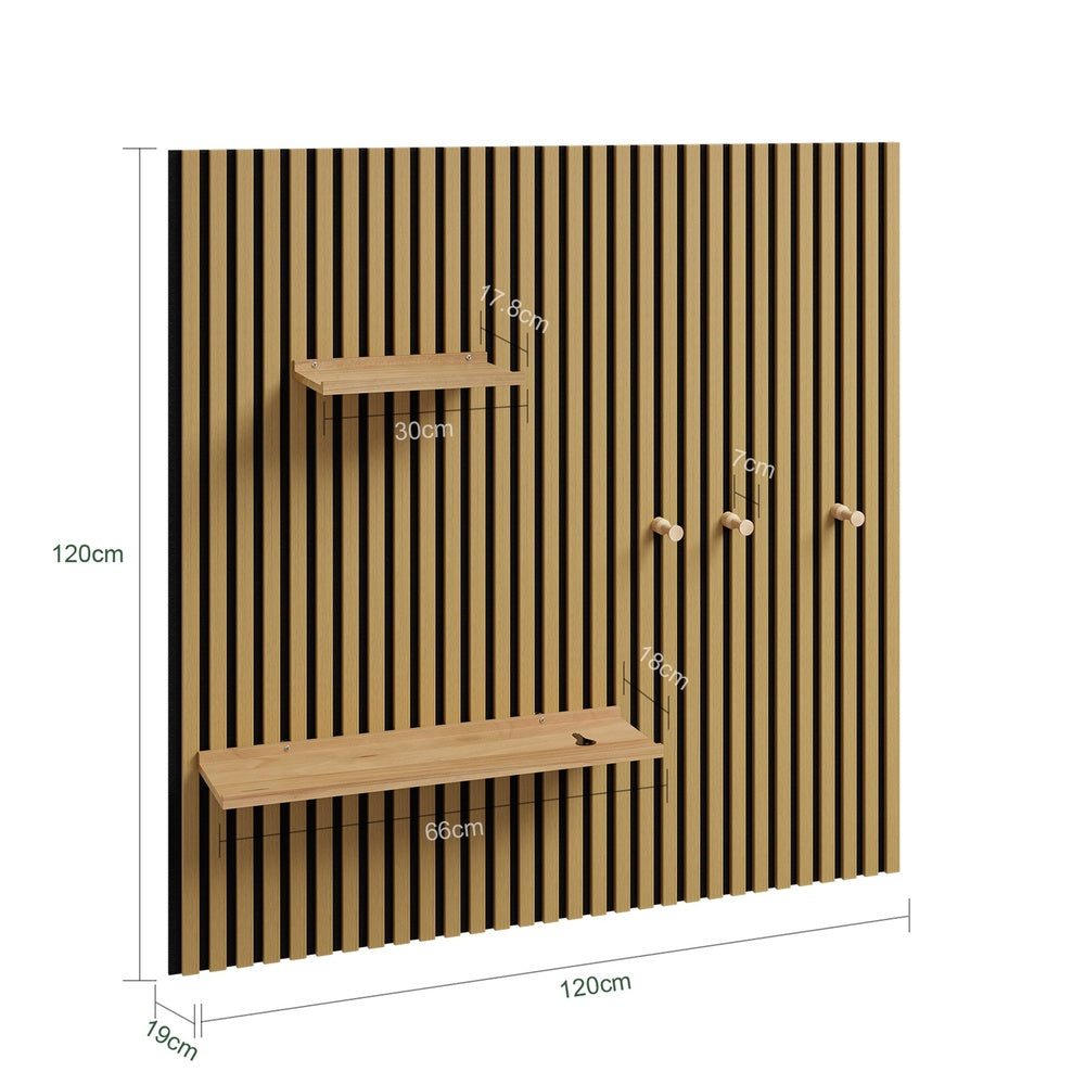 SoBuy | Wandgarderoben | Wandregal Holz mit 2 Regalböden und 3 Haken | Natur | FHK40-N