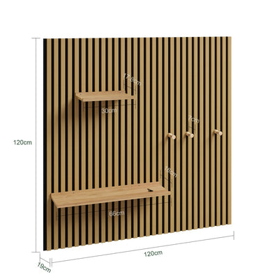 SoBuy | Wandgarderoben | Wandregal Holz mit 2 Regalböden und 3 Haken | Natur | FHK40-N