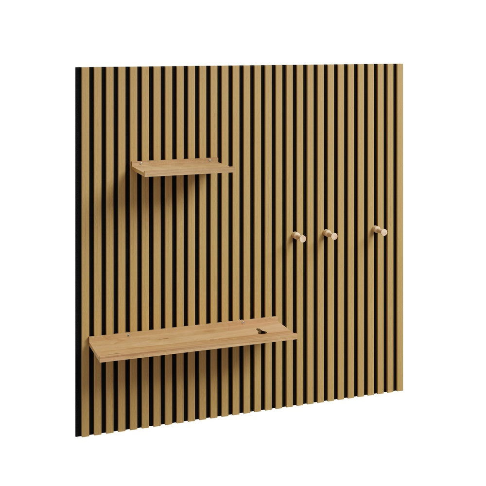 SoBuy | Wandgarderoben | Wandregal Holz mit 2 Regalböden und 3 Haken | Natur | FHK40-N