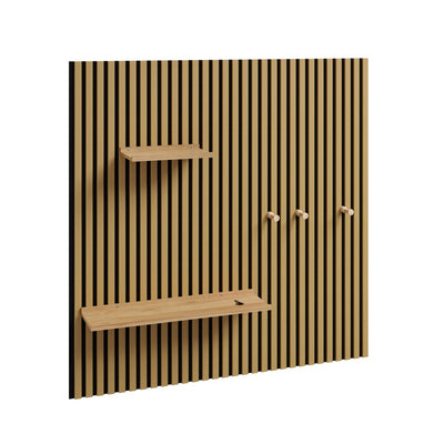 SoBuy | Wandgarderoben | Wandregal Holz mit 2 Regalböden und 3 Haken | Natur | FHK40-N