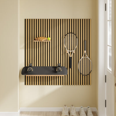 SoBuy | Wandgarderoben | Wandregal Holz mit 2 Regalböden und 3 Haken | Natur | FHK40-N