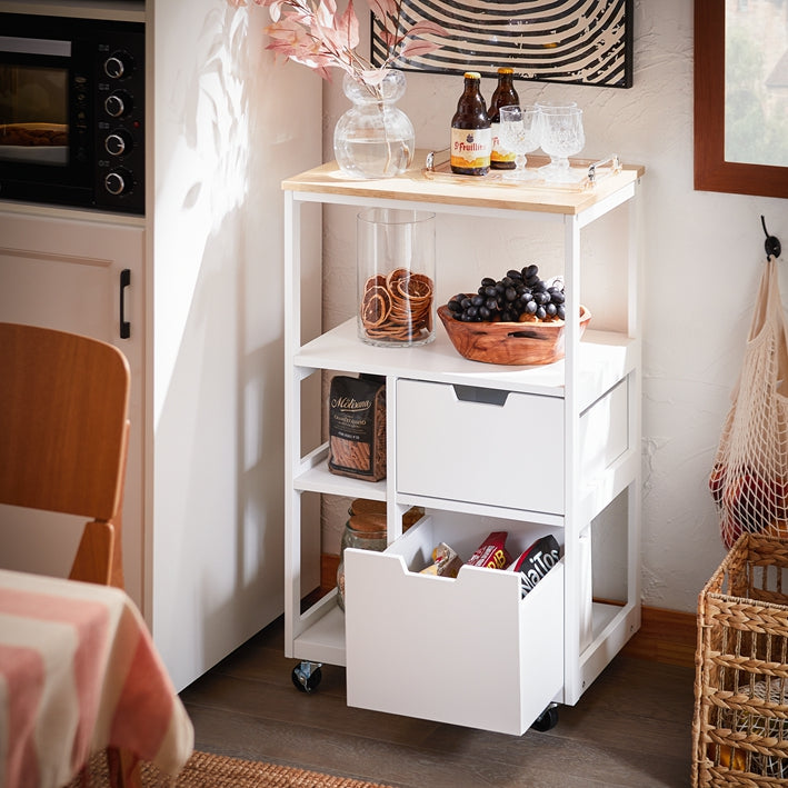SoBuy | Küchenwagen mit 2 Schubladen | Servierwagen | Weißnatur | FKW111-WN