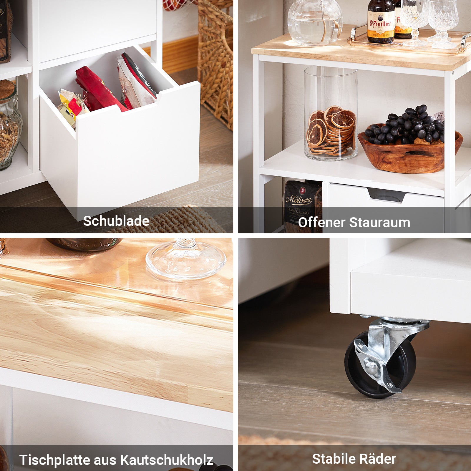 SoBuy | Küchenwagen mit 2 Schubladen | Servierwagen | Weißnatur | FKW111-WN