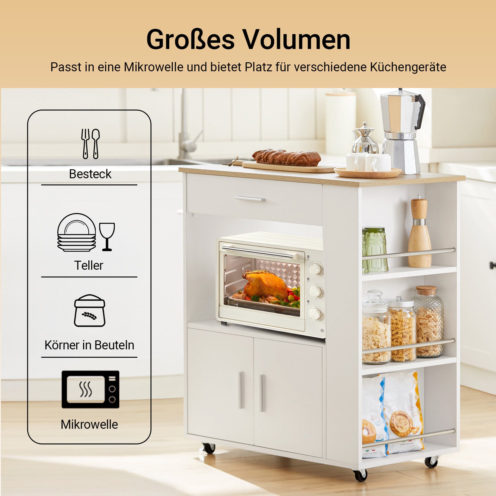 SoBuy | Küchenwagen Servierwagen | Weiß | 82x88x46cm | FKW113-WN