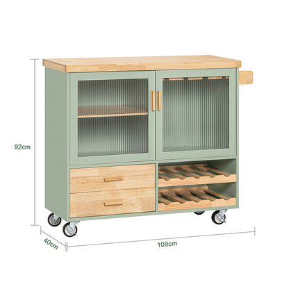 SoBuy | Küchenwagen mit Flaschenablage | Kücheninsel mit Weinglashalter | Sideboard | Grün | FKW114-GR