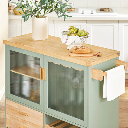 SoBuy | Küchenwagen mit Flaschenablage | Kücheninsel mit Weinglashalter | Sideboard | Grün | FKW114-GR