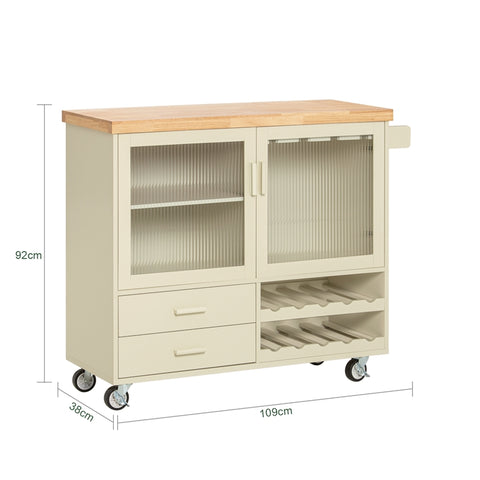 SoBuy | Küchenwagen mit Flaschenablage | Kücheninsel mit Weinglashalter | Küchenschrank | Sideboard | Beige | FKW114-MI