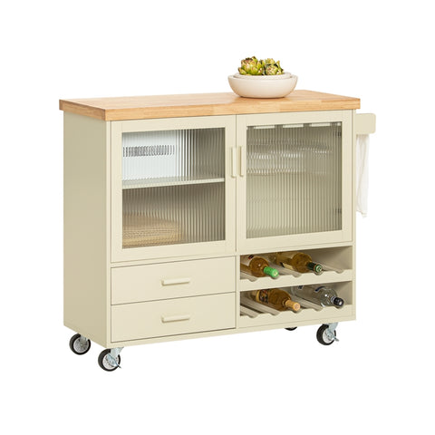 SoBuy | Küchenwagen mit Flaschenablage | Kücheninsel mit Weinglashalter | Küchenschrank | Sideboard | Beige | FKW114-MI