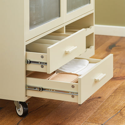 Vorverkauf | SoBuy | Küchenwagen mit Flaschenablage | Kücheninsel mit Weinglashalter | Küchenschrank | Sideboard | Beige | FKW114-MI