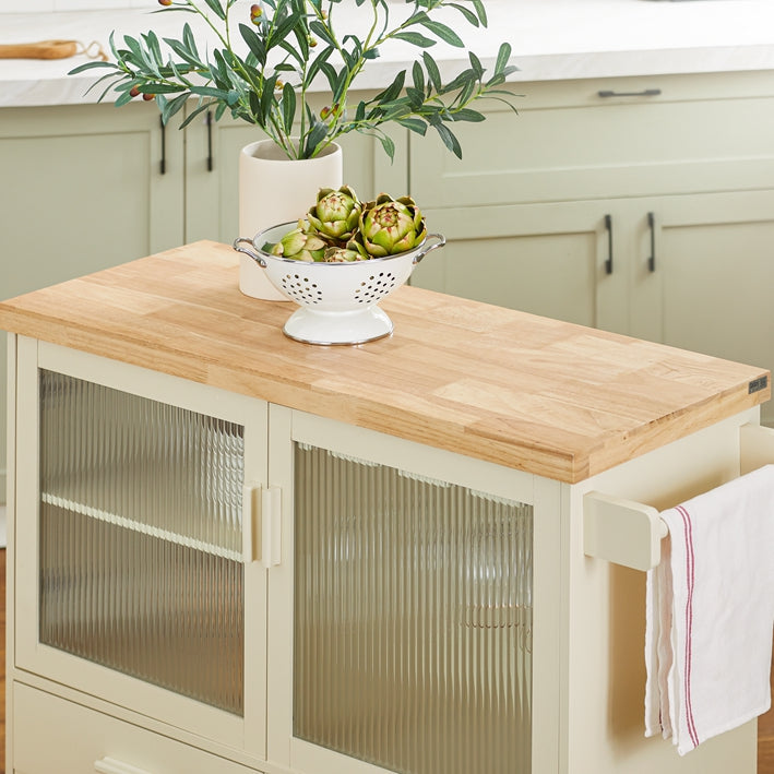 Vorverkauf | SoBuy | Küchenwagen mit Flaschenablage | Kücheninsel mit Weinglashalter | Küchenschrank | Sideboard | Beige | FKW114-MI