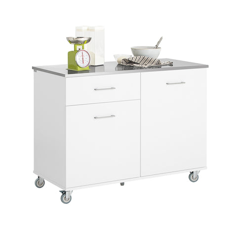 Sobuy | Design kuchyňská skříň bílá | Kuchyňské auto se zásuvkami Servingové dřevo | FKW103 WN