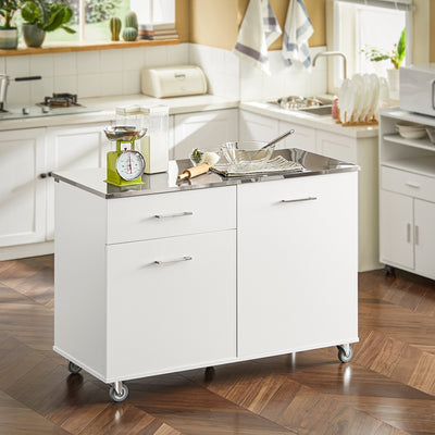 SoBuy | Küchenschrank Weiß | Küchenwagen | Kücheninsel | Servierwagen | FKW117-W