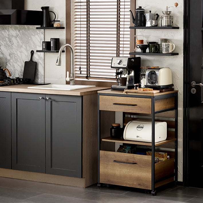 SoBuy | Servierwagen | mit 1 Aufbewahrungstruhe | Küchenwagen | Vintage | 60x90x45cm | FKW118-PF