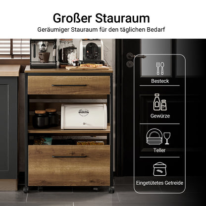 SoBuy | Servierwagen | mit 1 Aufbewahrungstruhe | Küchenwagen | Vintage | 60x90x45cm | FKW118-PF