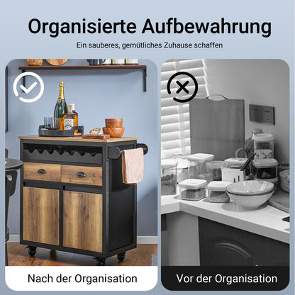 SoBuy | Küchenwagen mit Flaschenablage | Servierwagen Kücheninsel | Vintagebraun | FKW122-SCH