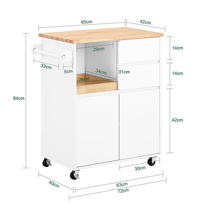 Vorverkauf | SoBuy | Küchenwagen mit Arbeitsplatte | Servierwagen mit Rollen | Weiß | 72x84x40cm FKW123-WN