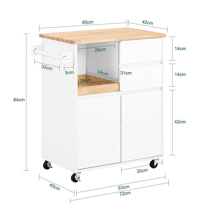 Vorverkauf | SoBuy | Küchenwagen mit Arbeitsplatte | Servierwagen mit Rollen | Weiß | 72x84x40cm FKW123-WN