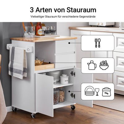 SoBuy | Küchenwagen mit Arbeitsplatte | Servierwagen mit Rollen | Weiß | 72x84x40cm FKW123-WN