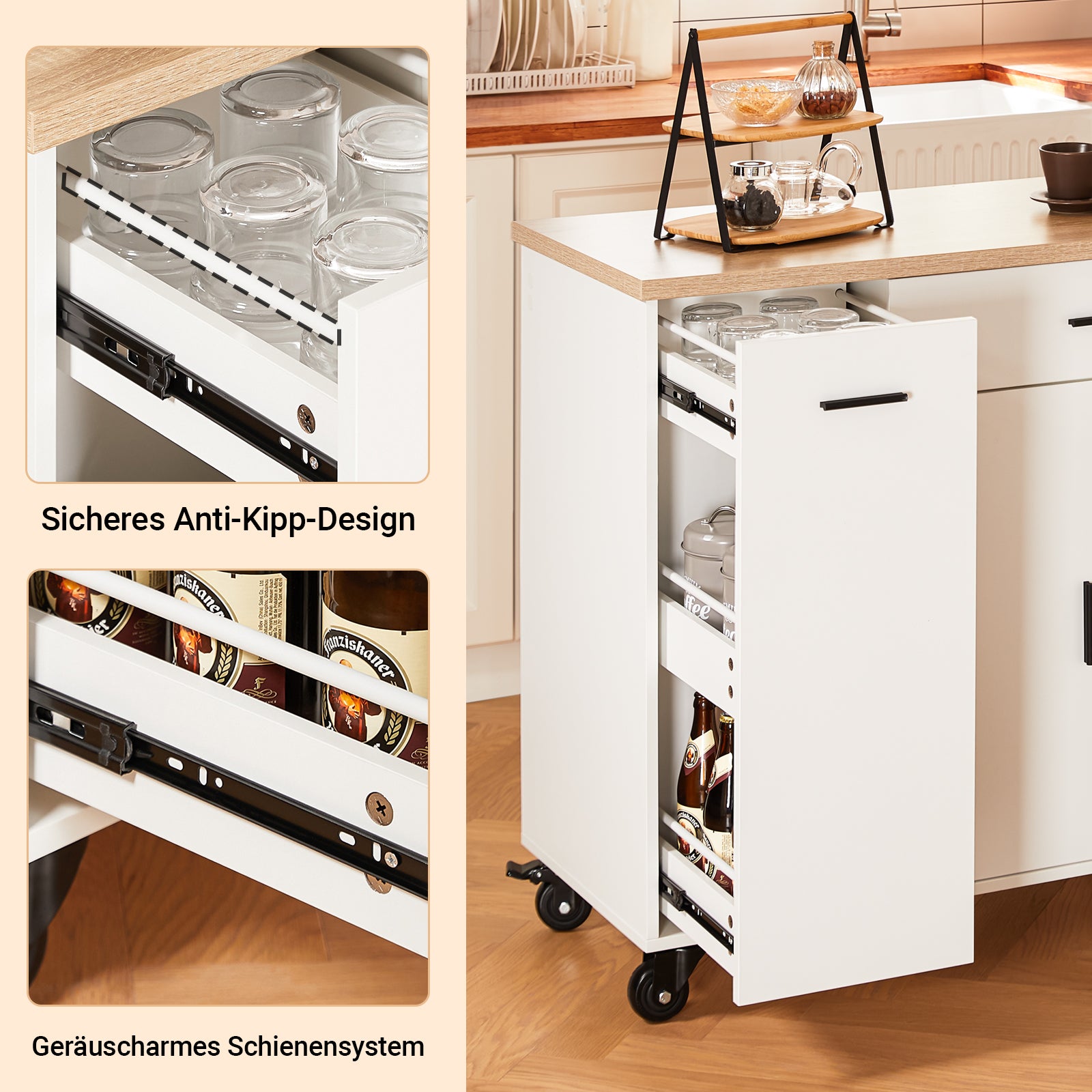 SoBuy | Kücheninsel | mit Gewürzregal | Sideboard | Weiß | 105x92x46cm | FKW126-WN