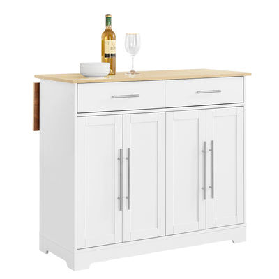 SoBuy | Kücheninsel auf Rollen | mit ausziehbarer Platte | Schubladen | Weiß | 113x91x(44-69) cm | FKW129-WN