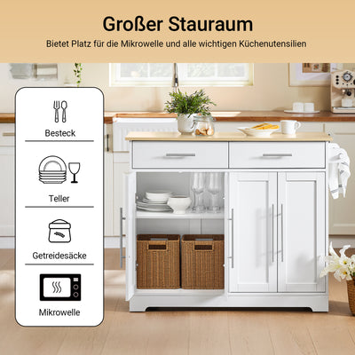 SoBuy | Kücheninsel auf Rollen | mit ausziehbarer Platte | Schubladen | Weiß | 113x91x(44-69) cm | FKW129-WN