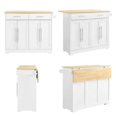 SoBuy | Kücheninsel auf Rollen | mit ausziehbarer Platte | Schubladen | Weiß | 113x91x(44-69) cm | FKW129-WN