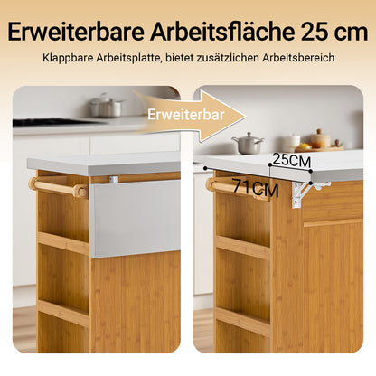 SoBuy | Kücheninsel | Küchenwagen mit erweiterbarer Arbeitsfläche | Küchenschrank Bambus | FKW130-N