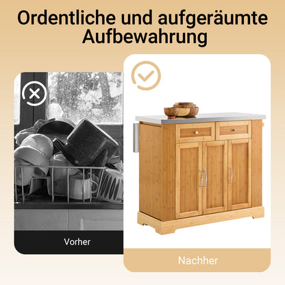 SoBuy | Kücheninsel | Küchenwagen mit erweiterbarer Arbeitsfläche | Küchenschrank Bambus | FKW130-N