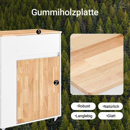 SoBuy Küchenwagen mit Arbeitsplatte Servierwagen mit Rollen Weiß B70 x H90 x T40 cm FKW132-WN