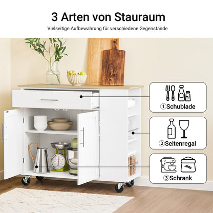 SoBuy Kücheninsel mit Arbeitsplatte Rollbarer Servierwagen Weiß B99 x H85 x T40 cm FKW133-WN