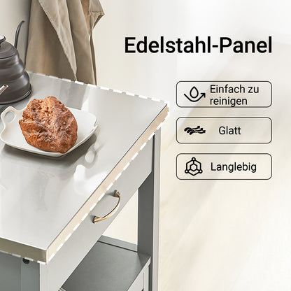 SoBuy Küchenwagen Servierwagen aus Edelstahl Hellgrau 60x92x44cm FKW22-HG