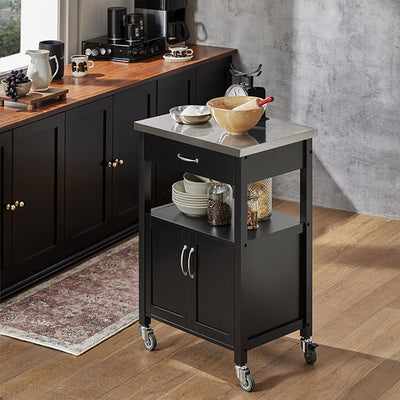 SoBuy Küchenwagen Servierwagen aus Edelstahl Schwarz 60x92x45cm FKW22-SCH