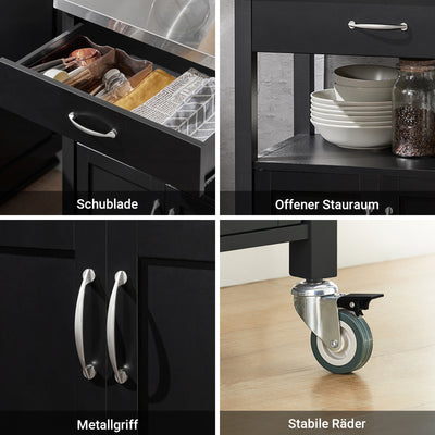 SoBuy Küchenwagen Servierwagen aus Edelstahl Schwarz 60x92x45cm FKW22-SCH