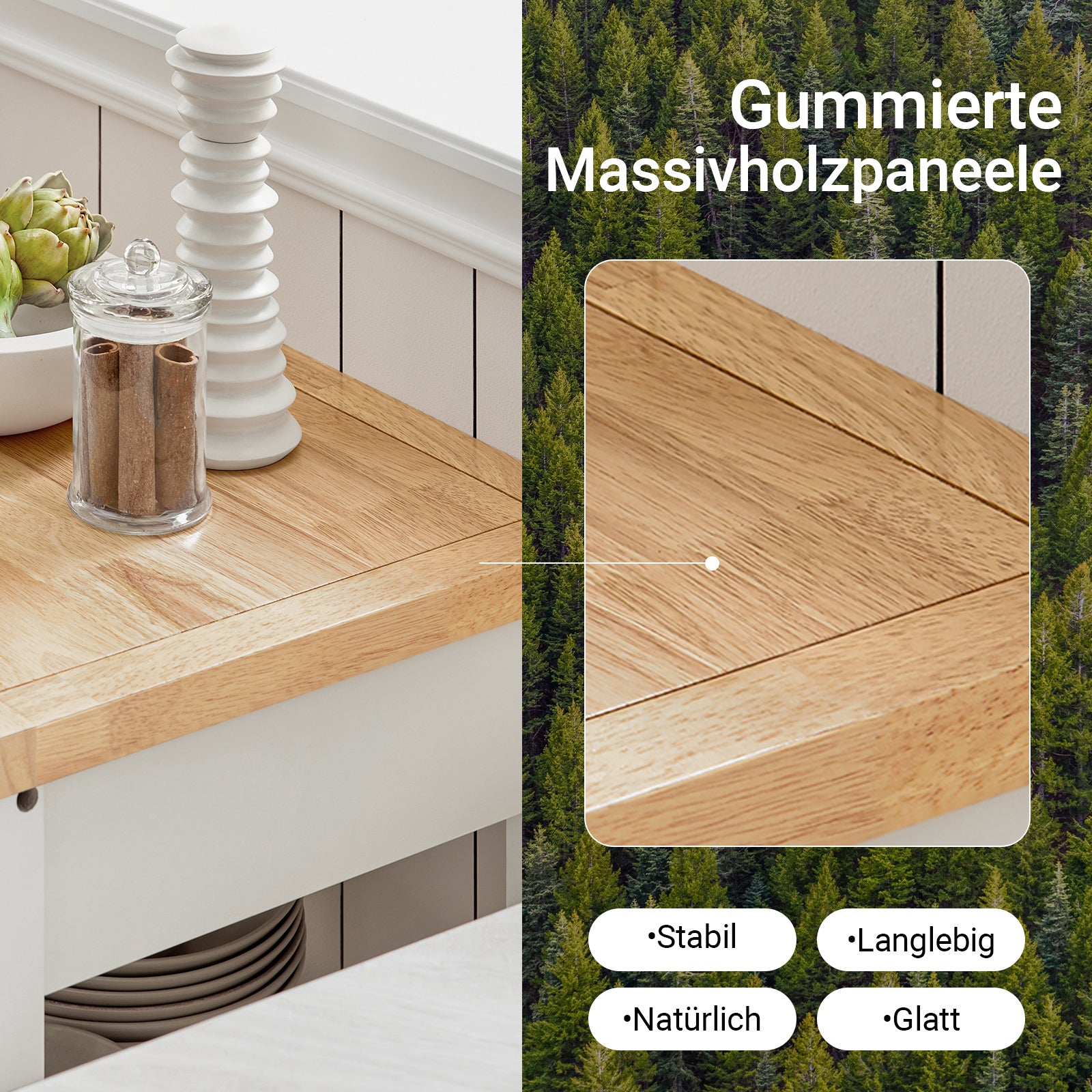 SoBuy | Servierwagen | aus Kautschukholz | Weiß-Natur | 60x92x45cm | FKW22-WN