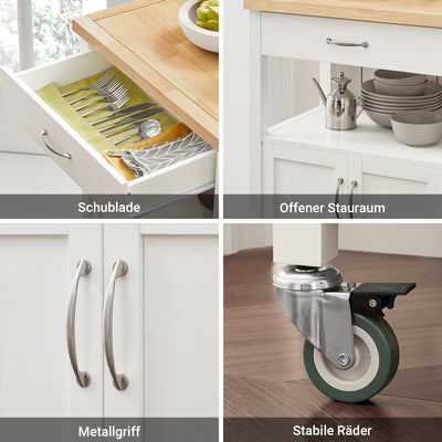 SoBuy | Servierwagen | aus Kautschukholz | Weiß-Natur | 60x92x45cm | FKW22-WN