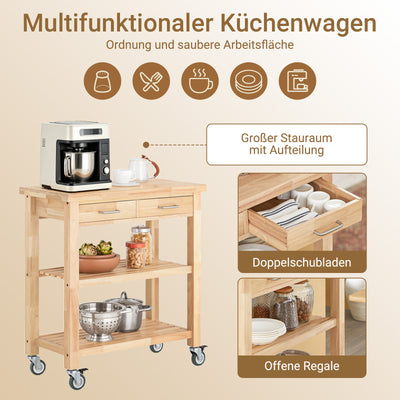 Vorverkauf | SoBuy | Küchenwagen | aus Kautschukholz | Servierwagen | FKW24-II-N