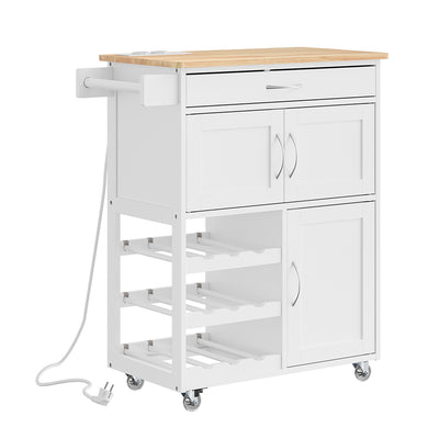 SoBuy Küchenwagen mit Steckdose Weiß mit Rollen und austauschbaren Standfüßen 75x37,6x86,5 cm FKW45-E-WN