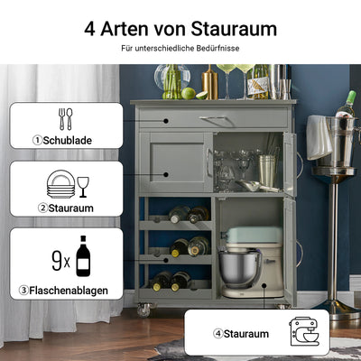 SoBuy Servierwagen mit Flaschenablagen Küchenwagen Hellgrau 67x86x38cm FKW45-HG