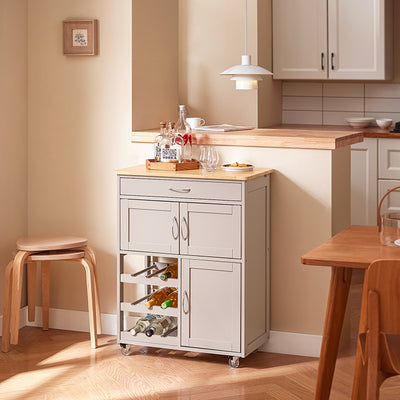 Vorverkauf | SoBuy | Servierwagen | mit Flaschenablagen Küchenwagen | Khaki | 67x86x38cm | FKW45-KA